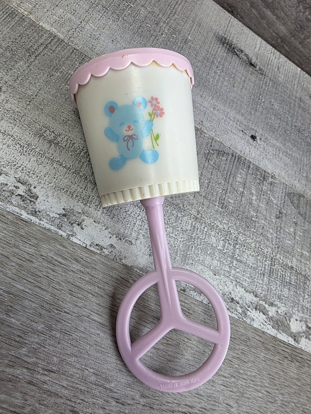 Playskool Tommee Tippee Melody Rattle Chime Baby Toy Purple w Bear VTG g63b